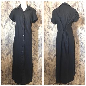 nina button linen dress